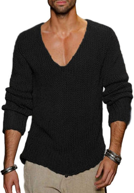 Lightweight Baggy Black V Neck Long Sleeves Knit Pullover Sweaters