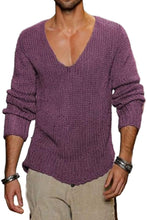 Load image into Gallery viewer, Men&#39;s Knit Purple V Neck Long Sleeve Pullover Sweater