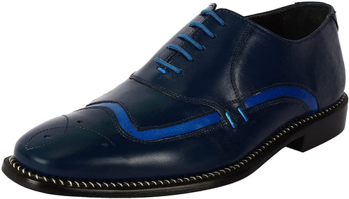 Men's Navy Blue Formal Classic Tread Design Lace Up Shoes