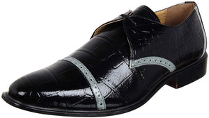 Men's Croco Ostrich Print Black Lace Up Dress Shoes