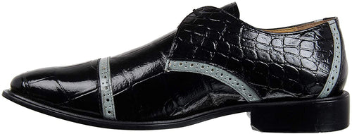 Men's Croco Ostrich Print Black Lace Up Dress Shoes