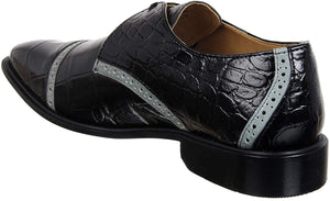 Men's Croco Ostrich Print Black Lace Up Dress Shoes