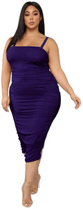 Ruched Black Spaghetti Strap Side Split Plus Size Maxi Dress