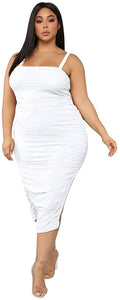 Ruched Black Spaghetti Strap Side Split Plus Size Maxi Dress
