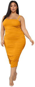 Ruched Black Spaghetti Strap Side Split Plus Size Maxi Dress