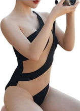 Load image into Gallery viewer, One Shoulder Stripe High Cut Bathing Suit