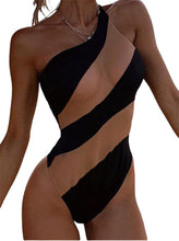 Load image into Gallery viewer, One Shoulder Stripe High Cut Bathing Suit