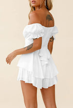 Load image into Gallery viewer, Summer Leaves White Ruffled Off Shoulder Shorts Romper