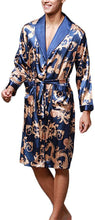 Load image into Gallery viewer, Men&#39;s Blue Satin Kimono Silk Long Sleeve Robe