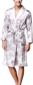 Men's Black Satin Kimono Silk Long Sleeve Robe