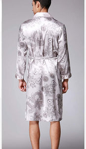 Men's Gray Satin Kimono Silk Long Sleeve Robe