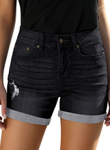 Load image into Gallery viewer, Distressed Jeans Faded Black High Waist Ripped Denim Shorts
