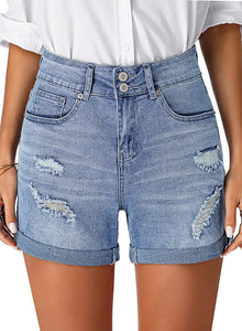 Distressed Jeans Anchor High Waist Ripped Denim Shorts