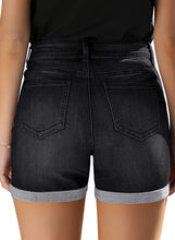 Load image into Gallery viewer, Distressed Jeans Faded Black High Waist Ripped Denim Shorts