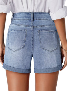 Distressed Jeans Anchor High Waist Ripped Denim Shorts