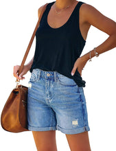 Load image into Gallery viewer, Distressed Jeans Blue High Waist Ripped Denim Shorts