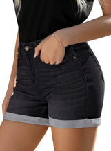Load image into Gallery viewer, Distressed Jeans Faded Black High Waist Ripped Denim Shorts