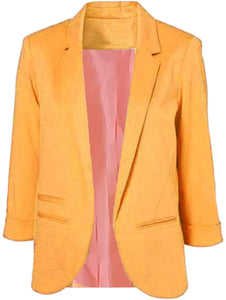 Open Front 3/4 Sleeve Notched Lapel Office Blazer