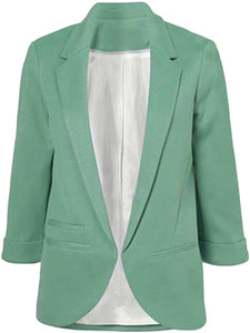 Open Front 3/4 Sleeve Notched Lapel Office Blazer