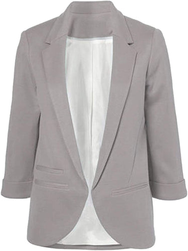 Open Front 3/4 Sleeve Notched Lapel Office Blazer