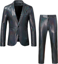 Load image into Gallery viewer, Men&#39;s Black Shiny Jacket &amp; Metallic Pants 2 Piece Sequin Sets