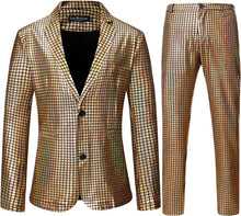 Load image into Gallery viewer, Men&#39;s Gold Shiny Jacket &amp; Metallic Pants 2 Piece Sequin Sets
