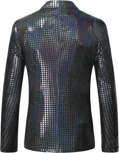 Men's Black Shiny Jacket & Metallic Pants 2 Piece Sequin Sets