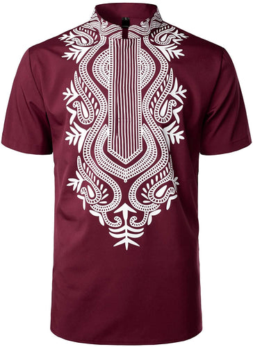 Traditional Printed Maroon Short Sleeve Luxury Shirt