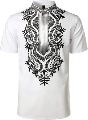 Traditional Printed White Short Sleeve Luxury Shirt