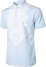 Load image into Gallery viewer, Traditional Printed Light Blue Short Sleeve Luxury Shirt
