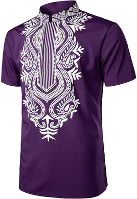 Traditional Printed Purple Short Sleeve Luxury Shirt