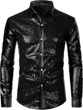 Load image into Gallery viewer, Men&#39;s Metallic Black Long Sleeve Button Down Shirts