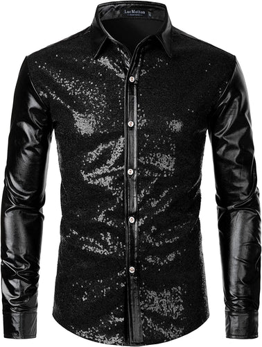 Men's Metallic Black Long Sleeve Button Down Shirts