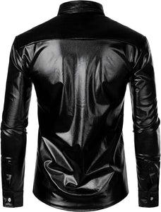 Men's Metallic Black Long Sleeve Button Down Shirts
