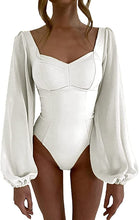 Load image into Gallery viewer, Chiffon Chic White Style Long Puff Sleeve Bodysuit
