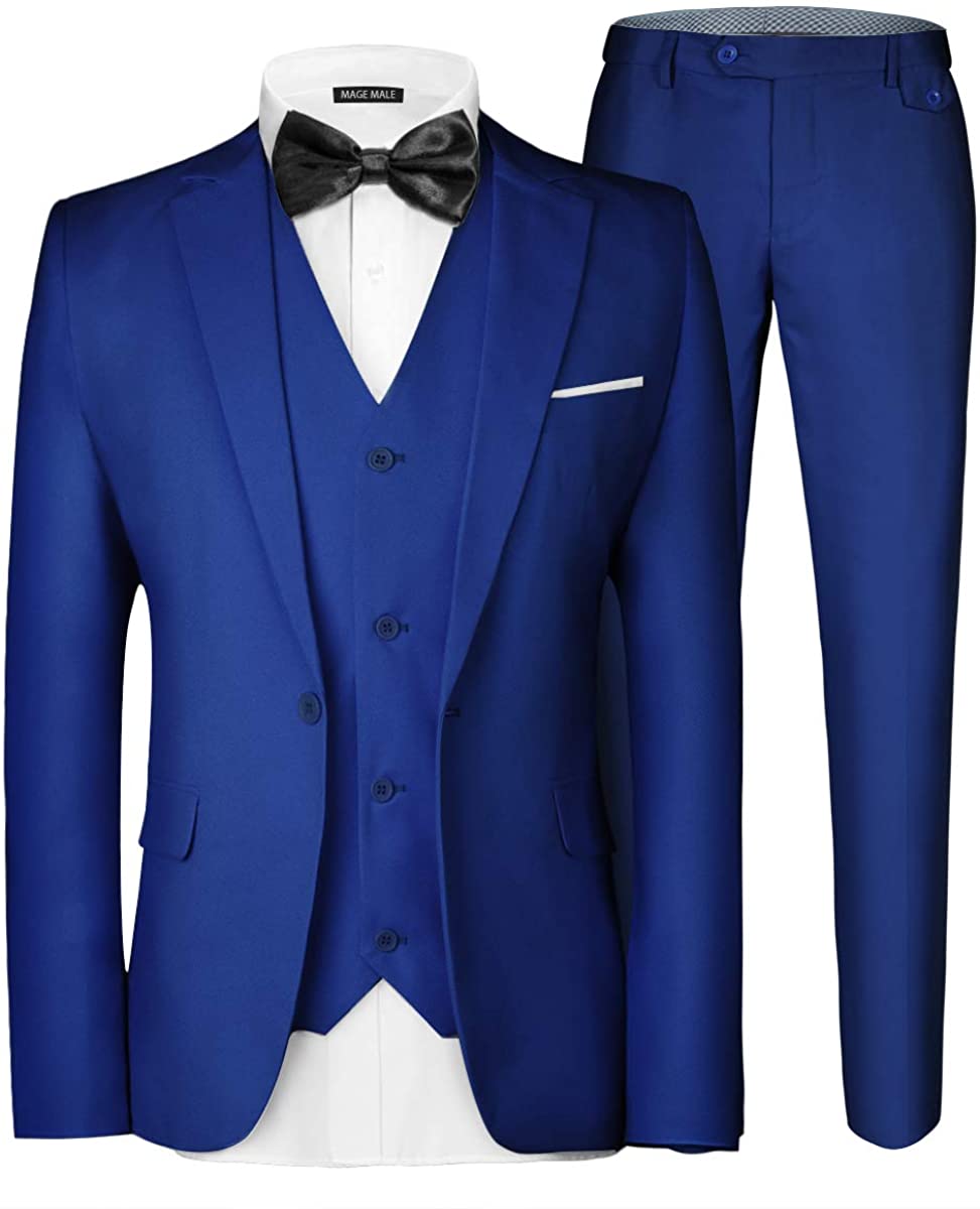 Men's 3pc Elegant Royal Blue Formal Blazer Dress Suit Set