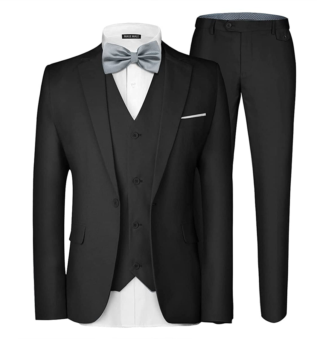Men's 3 Piece Elegant Brilliant Black Formal Suit Set