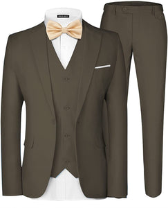 Men's 3 Piece Elegant Brown Formal Suit Set