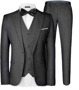 Men's 3 Piece Elegant Dark Grey Formal Suit Set