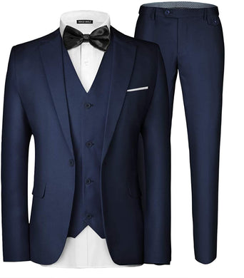 Men's 3 Piece Elegant Navy Blue Formal Suit Set