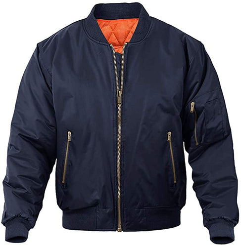 Men's Navy Blue Military Style Long Sleeve Bomber Jacket