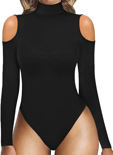 Beautiful Black Mock Turtle Neck Long Sleeve Bodysuit