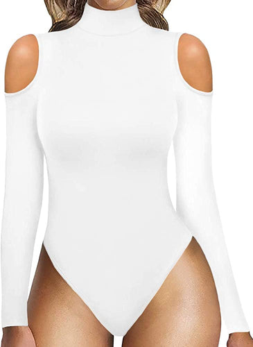 Beautiful White Mock Turtle Neck Long Sleeve Bodysuit