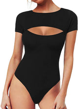 Load image into Gallery viewer, Short Sleeve Black Cutout Front Bodysuit