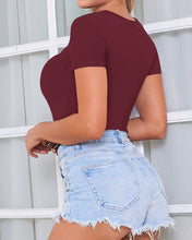 Load image into Gallery viewer, Short Sleeve Burgundy Cutout Front Bodysuit