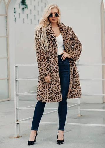 Fashionable Leopard Print Women's Faux Fur Coat