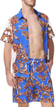 Load image into Gallery viewer, Men&#39;s Black/Gold Printed Casual Short Sleeve Shorts Set