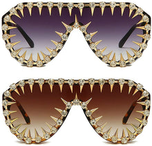 Load image into Gallery viewer, Grey + Brown Diamond Rivet Punk Sunglass