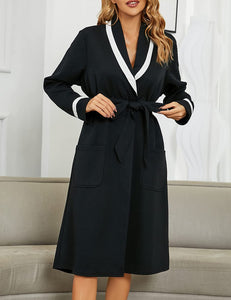 Kimono Black Waffle Knit Knee Length Women's Robe