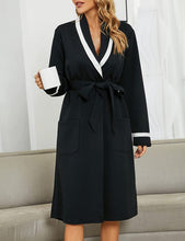 Load image into Gallery viewer, Kimono Black Waffle Knit Knee Length Women&#39;s Robe